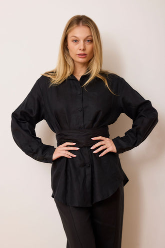 Caitlin Crisp 9-5 Shirt - Black Linen