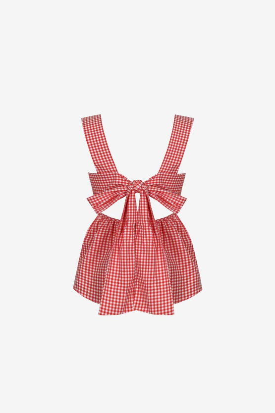 Ruby Margie Tie-Back Top - Red Gingham