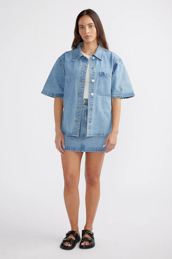 Ena Pelly Reese Oversized Denim Shirt - Mid Blue