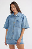 Ena Pelly Reese Oversized Denim Shirt - Mid Blue