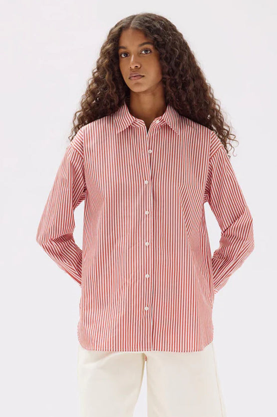 Assembly Poplin Shirt - Papaya White Stripe