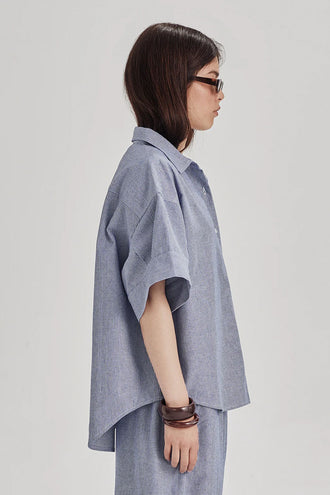 Commoners Boyfriend Shirt - Blue Pinstripe