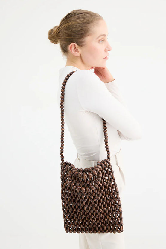 La Tribe Gia Beaded Tote Bag - Brown