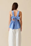 Ruby Margie Tie-Back Top - Cobalt Gingham