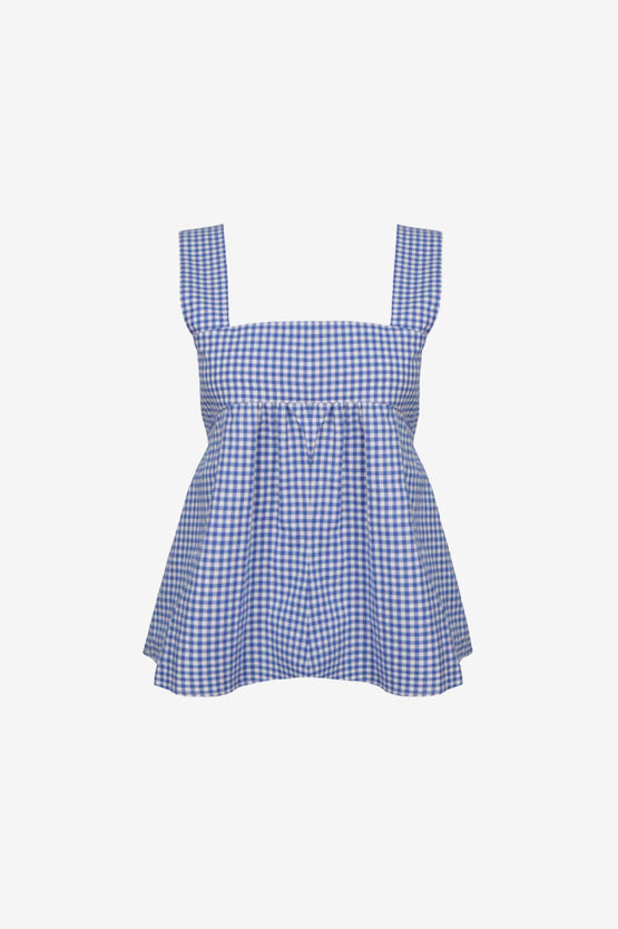 Ruby Margie Tie-Back Top - Cobalt Gingham