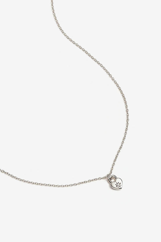 By Charlotte Crystal Lotus Heart Padlock Necklace - Silver