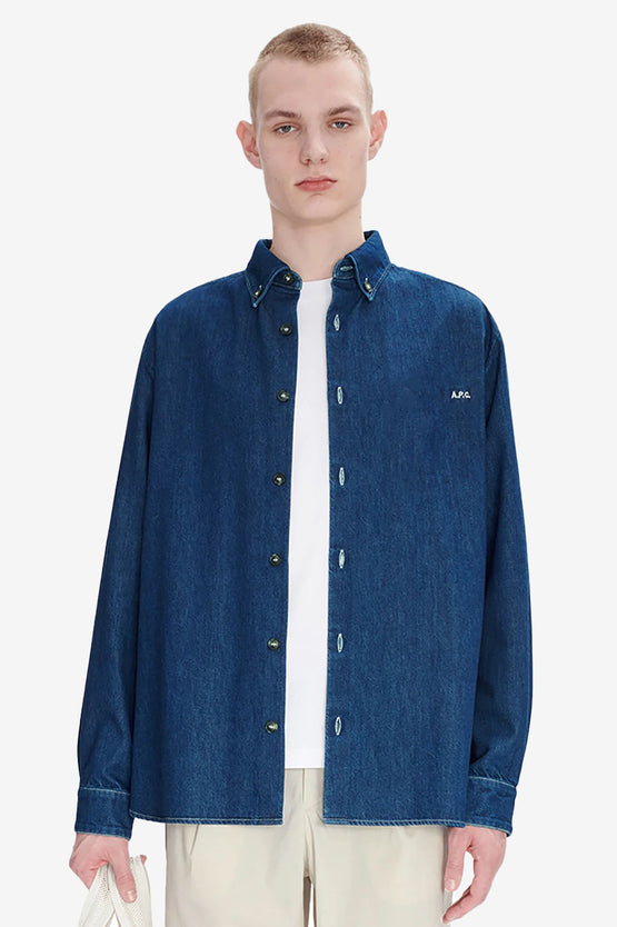 A.P.C M Mathias Logo Chemise Shirt - Indigo