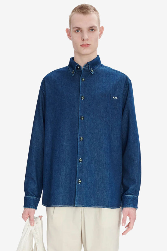 A.P.C M Mathias Logo Chemise Shirt - Indigo