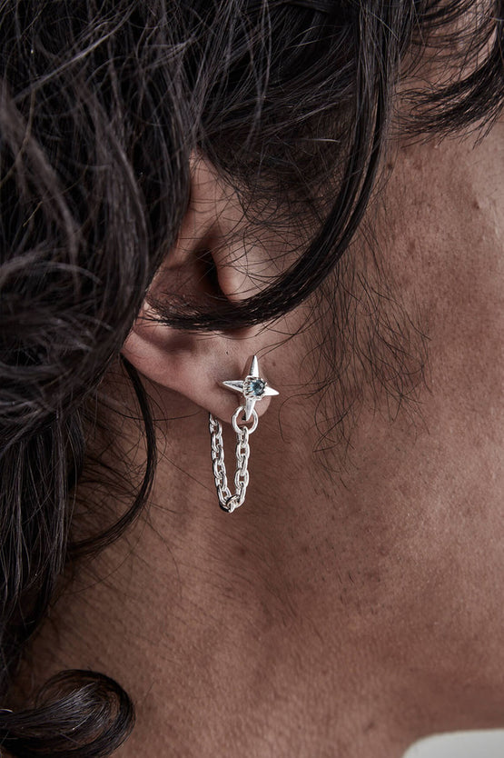 Stolen Girlfriends Club Ninja Star Chain Earrings - Silver