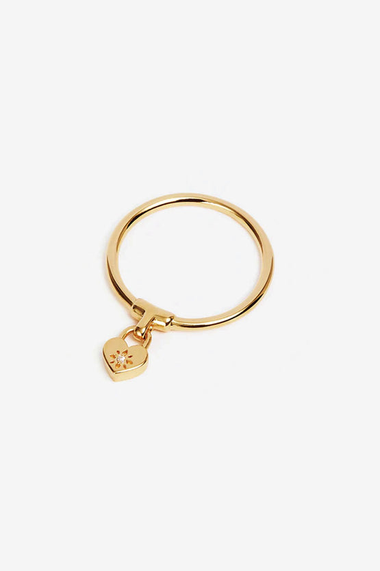 By Charlotte Crystal Lotus Heart Padlock Ring - Gold