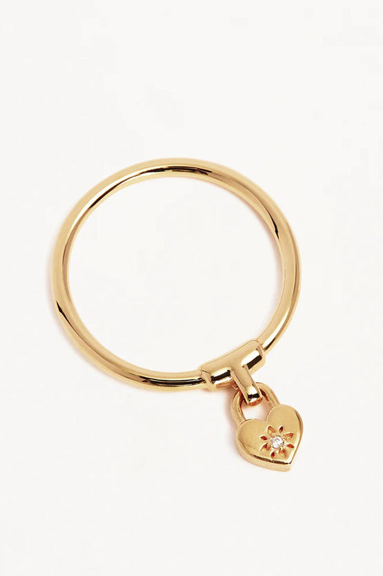 By Charlotte Crystal Lotus Heart Padlock Ring - Gold