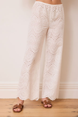 Caitlin Crisp Lounge Pant - White Broderie