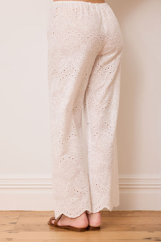 Caitlin Crisp Lounge Pant - White Broderie