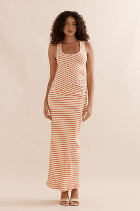 Caitlin Crisp Pitstop Dress - Coral Stripe