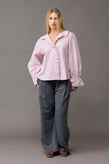 Ruby Sandler Ruffle Shirt - Pink Stripe