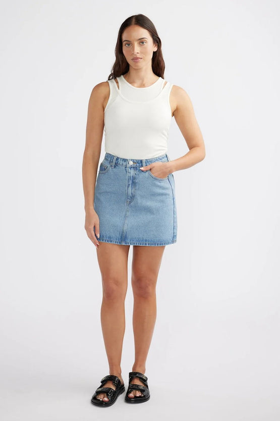 Ena Pelly Reese Denim Mini Skirt - Mid Blue