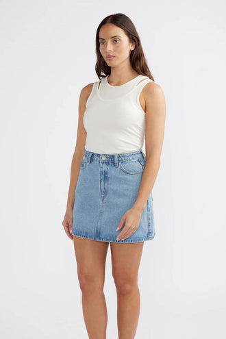 Ena Pelly Reese Denim Mini Skirt - Mid Blue