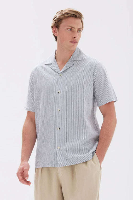 Assembly Seersucker SS Shirt - Blue Stripe