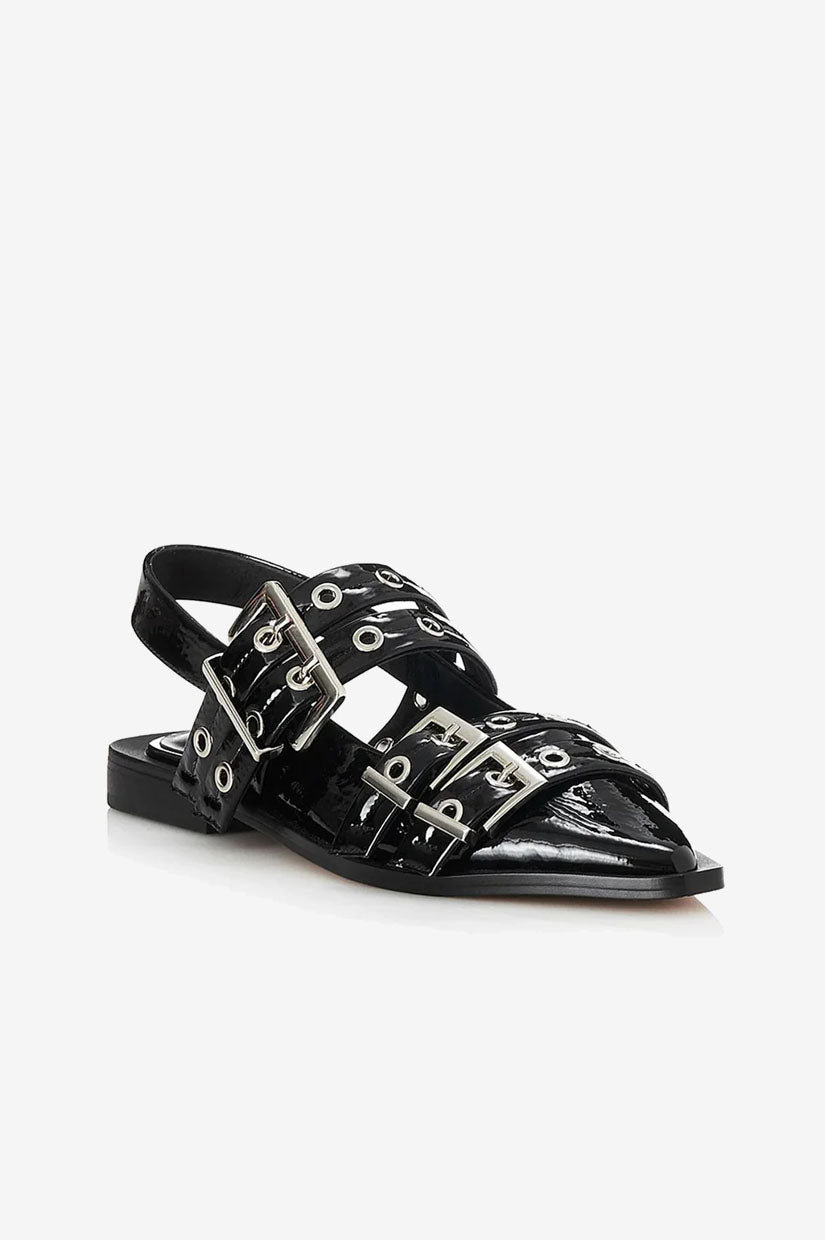 Alias Mae Zina Sandal - Black Crinkle Patent